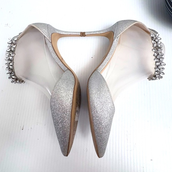 Jewel Badgley Mischka Silver Raleigh Rhinestone Ankle Strap Pumps Size 7.5 - Picture 6 of 12
